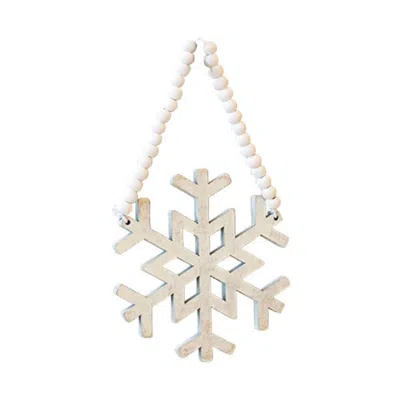 Homegifo Distressed Wooden Snowflake Beaded Ornament In Neutral