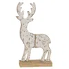 Homegifo Distressed Wooden Snowy Reindeer On Base