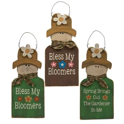 Homegifo Distressed Wooden Spring Phrases Gardener Hanger 3 Asstd. In Multi