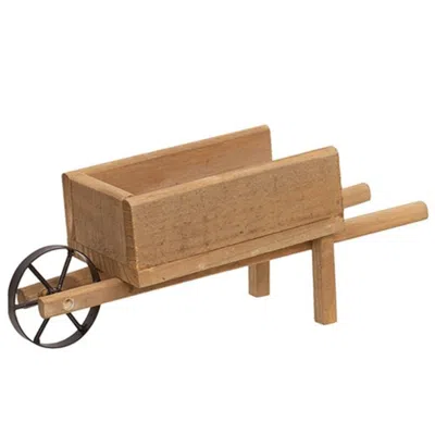 Homegifo Distressed Wooden Wheelbarrow In Brown