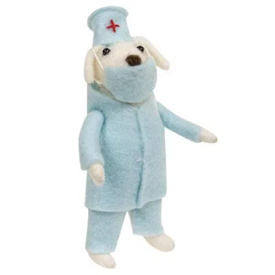 Homegifo *doctor Dog Felted Ornament In Blue