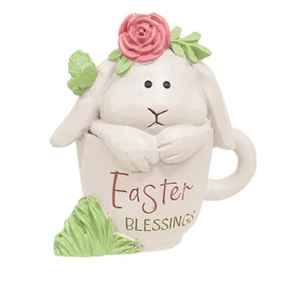 Homegifo Easter Blessings Resin Bunny In Teacup In Blue