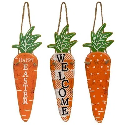 Homegifo Easter Carrots Hanging Metal Sign 3 Asstd. In Orange