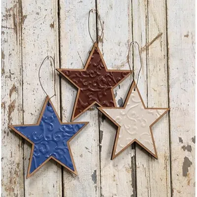 Homegifo Embossed Patriotic Star Ornament 3 Asstd. In Multi