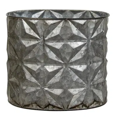 Homegifo Embossed Tin Oval Bucket In Gray