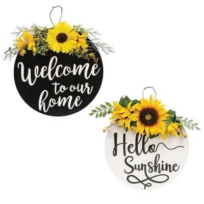 Homegifo *engraved Round Floral Home Sign 2 Asstd. In Black
