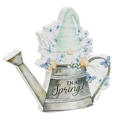 Homegifo *enjoy Spring Gnome In Watering Can Chunky Sitter In Gray