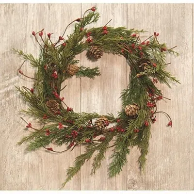 Homegifo Evergreen Pine W/red Pips Wreath 13" In Green
