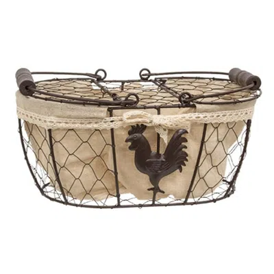Homegifo Fabric Lined Chicken Wire Rooster Picnic Basket In Neutral