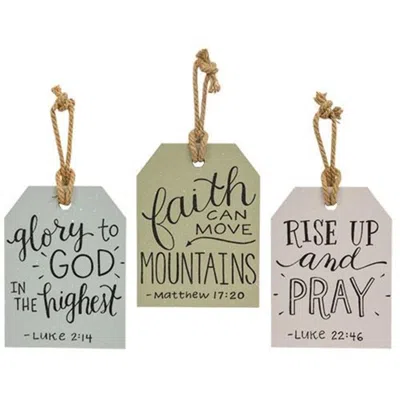 Homegifo Faith Hanging Wooden Tag 3 Asstd. In Gray