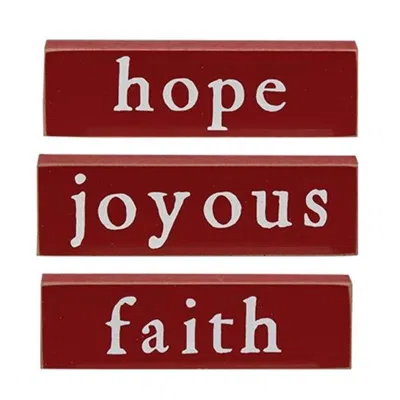 Homegifo *faith Hope Or Joyous Thin Mini Block 3 Asstd. In Red