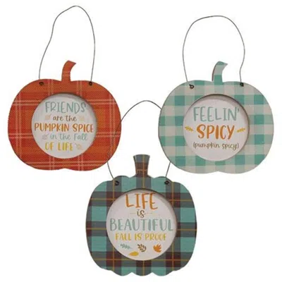 Homegifo *fall Is Proof Plaid Pumpkin Hanger 3 Asstd. In Multi