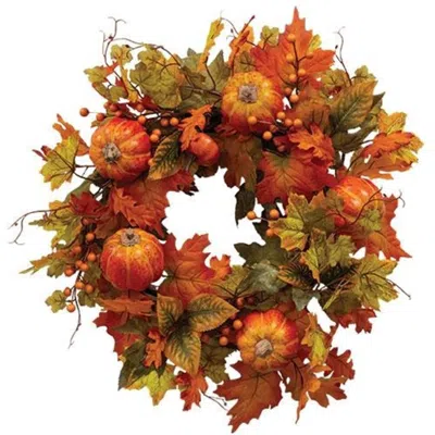 Homegifo Fall Leaves Berries & Pumpkins Wreath In Orange