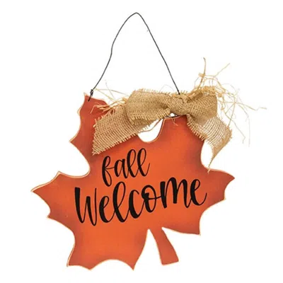 Homegifo Fall Welcome Wooden Leaf Sign In Orange