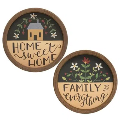 Homegifo Family Is Everything Round Sign 2 Asstd. In Brown