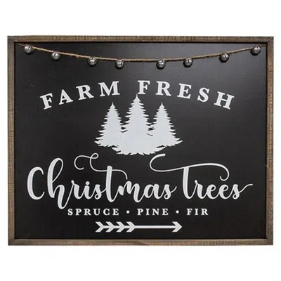 Homegifo Farm Fresh Christmas Trees Black & White Wood Sign In Animal Print