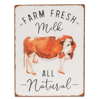Homegifo Farm Fresh Milk All Natural Distressed Metal Sign In Animal Print