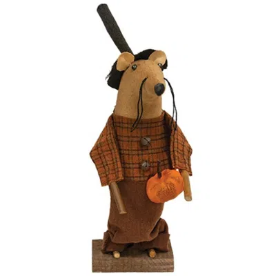 Homegifo Farmer Plaid Mouse W/pumpkin On Base In Brown