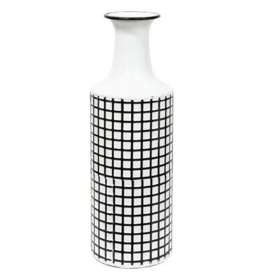 Homegifo Farmhouse Check Enamel Vase Large In Black