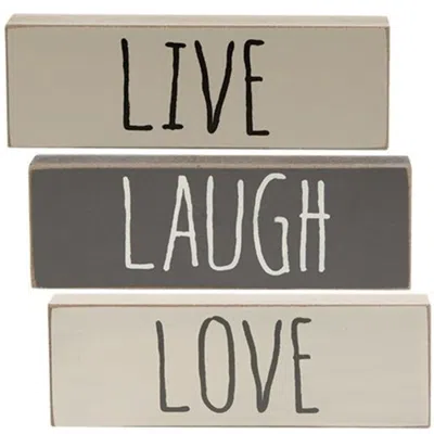 Homegifo Farmhouse Colors Live Love Laugh Block 3 Asstd. In Gray