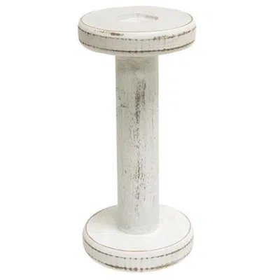 Homegifo Farmhouse White Spool Candleholder 7.25" In Black