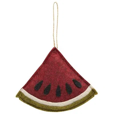 Homegifo *felt Primitive Watermelon Slice Ornament In Brown