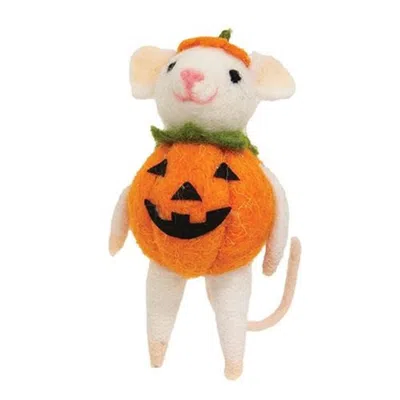 Homegifo Felted Halloween Pumpkin Mouse Ornament In Orange