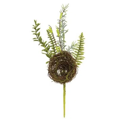 Homegifo Fern And Birdnest Pick 14" In Green