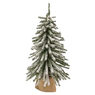 Homegifo Flocked Mini Downswept Tree With Burlap Base 18" In Green