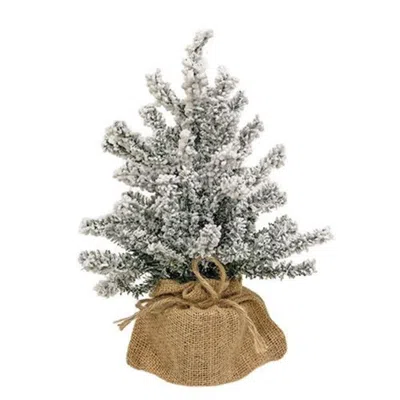 Homegifo Flocked Mini Pine Tree W/burlap Base 12" In Gray