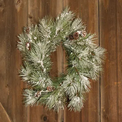 Homegifo Flocked Pine Wreath W/pinecones 18" In Green