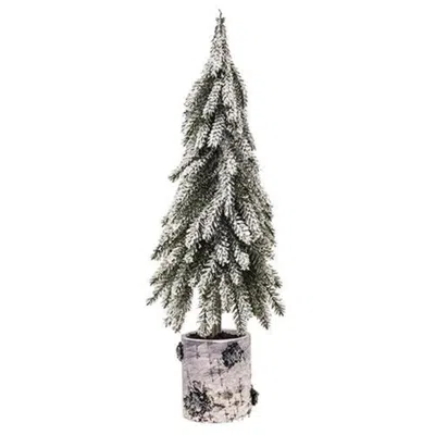 Homegifo Flocked Weeping Pine Tree In Birch Pot 16" In Green