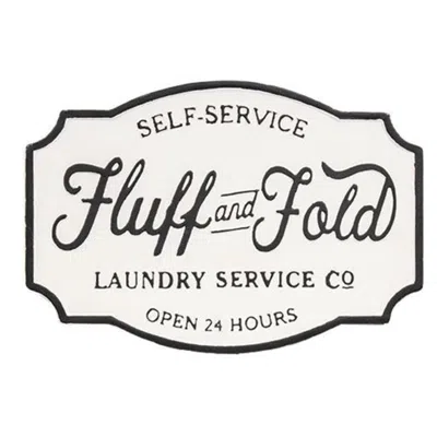 Homegifo *fluff And Fold Laundry Co. Farmhouse Metal Sign In White