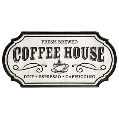 Homegifo Fresh Brewed Coffee House Metal Sign In White