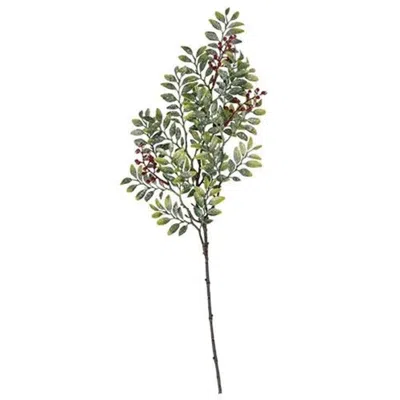 Homegifo *frosted Laurel Leaf & Red Berry Spray In Green