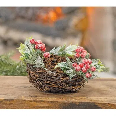 Homegifo *frosty Red Berries & Leaves Bird Nest In Brown