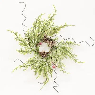 Homegifo Frosty Red Berry & Cone Candle Ring 1.5" In Green
