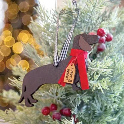 Homegifo Furry & Bright Wiener Dog Ornament In Brown