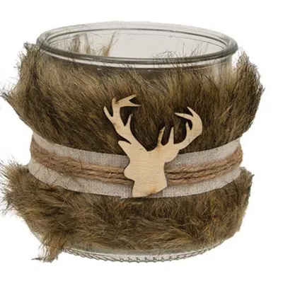 Homegifo Furry Jar W/reindeer Charm - 5" Dia. X 5"h In Green