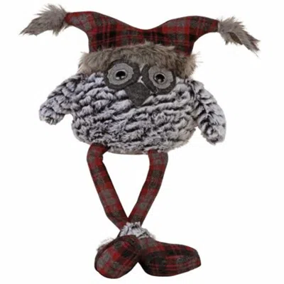 Homegifo Fuzzy Dangle Leg Owl W/ Red & Dark Gray Plaid Hat In Multi