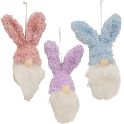 Homegifo *fuzzy Gnome Bunny Ornament 3 Asstd. In Blue