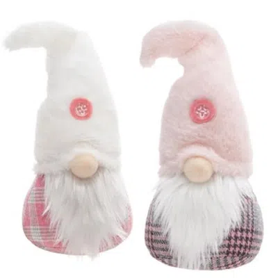 Homegifo *fuzzy Pink Spring Plaid Gnome Sitter 2 Asstd. In Multi