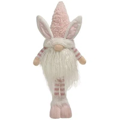 Homegifo Fuzzy Pink Striped Standing Gnome Bunny