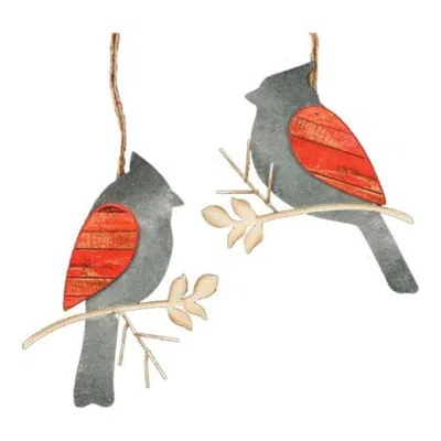 Homegifo Galvanized Cardinal Ornament 2 Asstd. In Gray