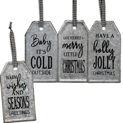 Homegifo *galvanized Christmas Sayings Tag Ornament 4 Asstd. In Gray