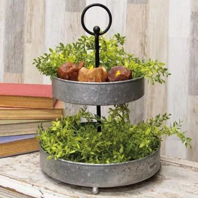 Homegifo *galvanized Metal Two-tiered Tray In Gray