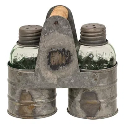 Homegifo Galvanized Salt & Pepper Shaker Caddy In Gray