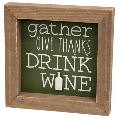 Homegifo *gather Give Thanks Drink Wine Framed Sign In Brown