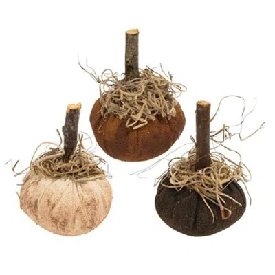Homegifo Gathered Stuffed Mini Pumpkin 3 Asstd. In Brown