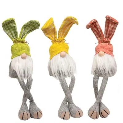 Homegifo *gingham Waffle Bunny Dangle Leg Gnome 3 Asstd. In Multi